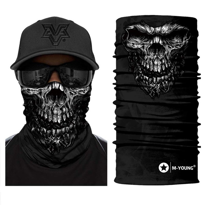 M-YOUNG Skull Face Mask Bandanas, Neck Gaiter, Headwear, Magic Scarf, Headband for dust sun wind (Silver006) - Image 4